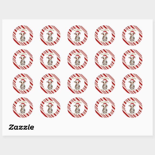 Simple modern merry christmas calf Cow OX pattern Classic Round Sticker (Sheet)