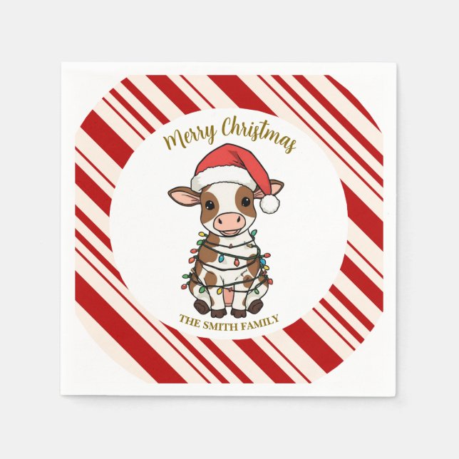 Simple modern merry christmas calf Cow OX pattern Napkin (Front)