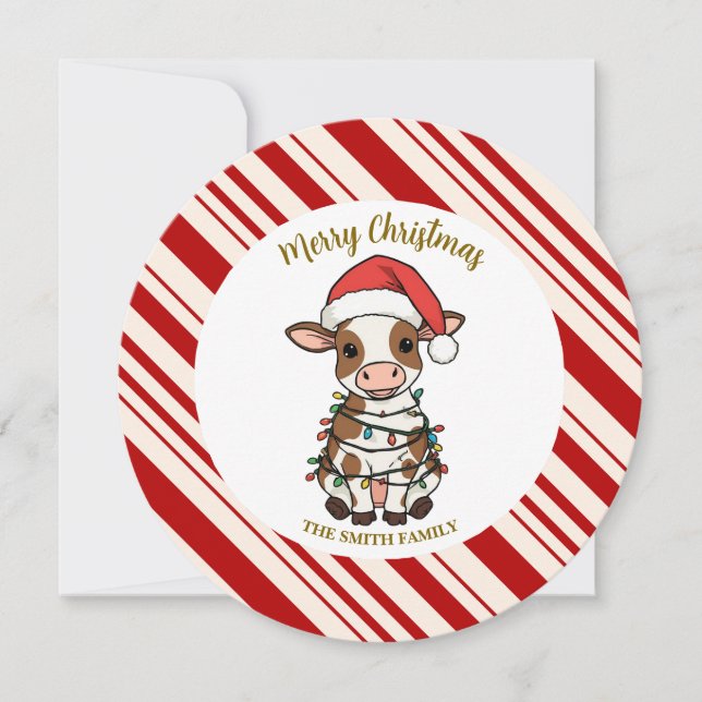 Simple modern merry christmas calf Cow OX pattern Save The Date (Front)