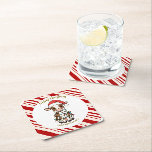 Simple modern merry christmas calf Cow OX pattern Square Paper Coaster