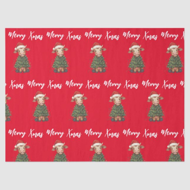 Simple modern merry Christmas calf Cow OX pattern Tissue Paper (Front)