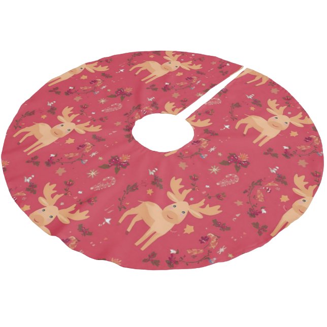 Simple modern merry christmas gold reindeer patter brushed polyester tree skirt (Angled)