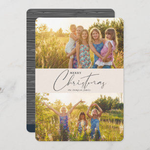 Simple Modern Merry Christmas Grey Script Photo Holiday Card