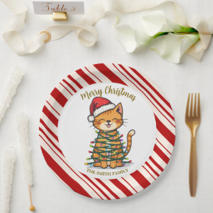 Simple modern merry christmas kitten CatMAS patter Paper Plate