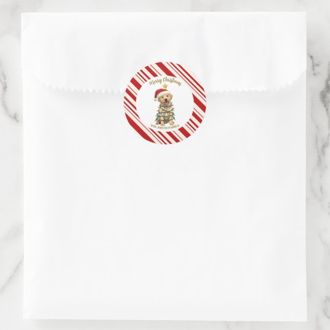 Simple modern merry christmas  Lab puppy dog patte Classic Round Sticker (Bag)