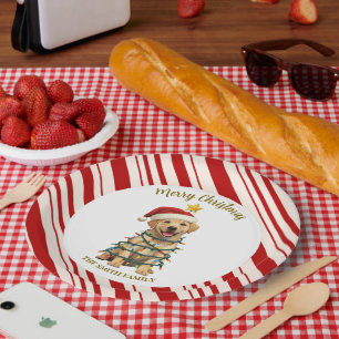 Simple modern merry christmas Lab puppy dog patte Paper Plate