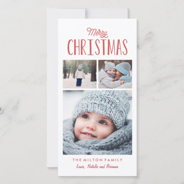Simple Modern Merry Christmas Photo Collage Holiday Card (Front)