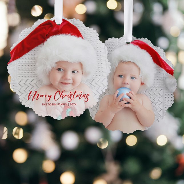 Simple Modern Merry Christmas Photo Ornament Card (Creator Uploaded)