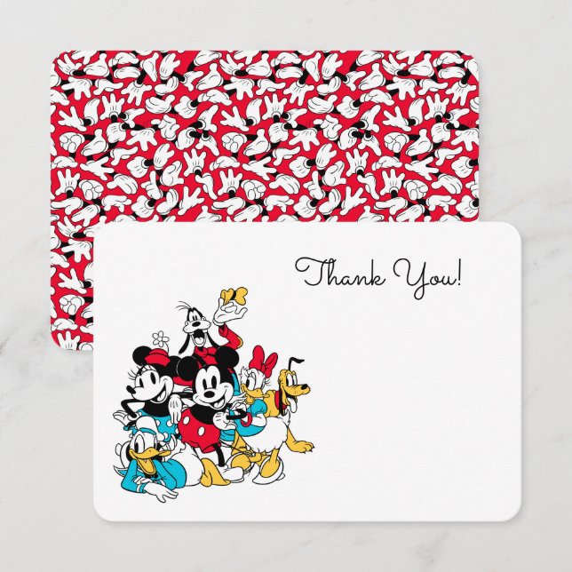 Simple Modern Mickey & Friends Birthday Thank You Invitation (Front/Back)