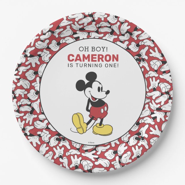 Simple Modern Mickey Mouse Birthday Paper Plate (Front)
