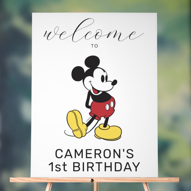 Simple Modern Mickey Mouse Birthday Welcome Acrylic Sign (Neutral)