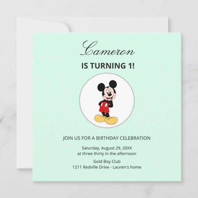 Simple Modern Mickey Mouse Disney Birthday Invitation (Front)