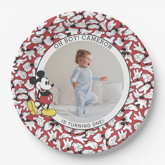 Simple Modern Mickey Mouse Photo Birthday Paper Plate (Front)