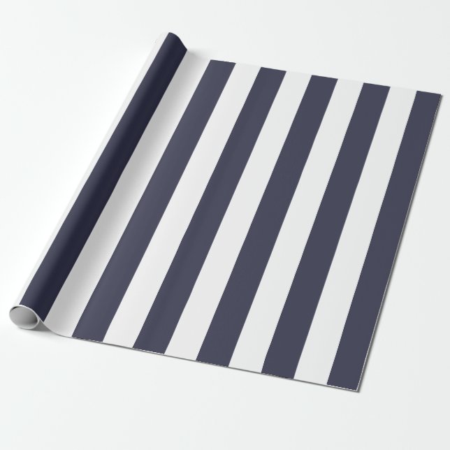 Simple Modern Midnight Blue Hanukkah Stripes Wrapping Paper (Unrolled)
