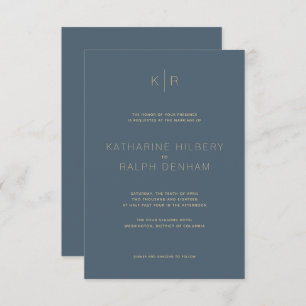 Simple Modern Midnight Blue Wedding Invitation