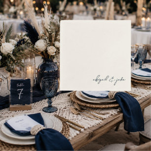 Simple Modern Midnight Navy Script Names Wedding Napkin