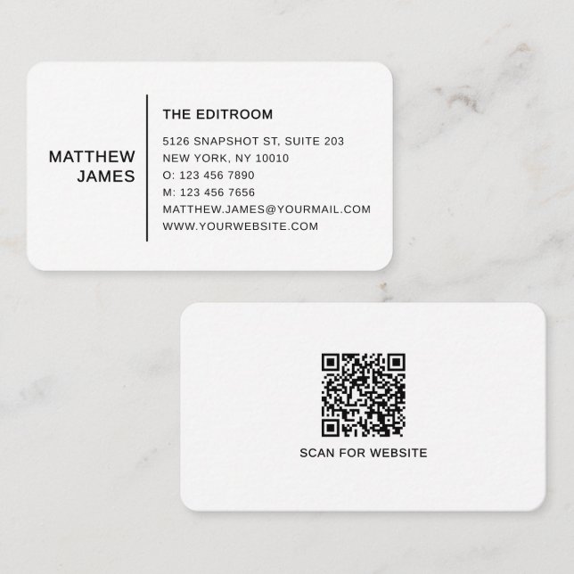 Simple Modern Minimal Black White QR Code Business Card (Front/Back)