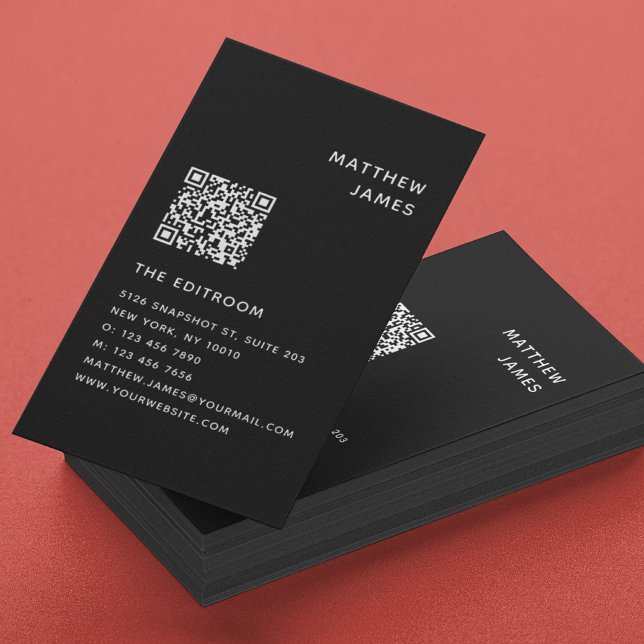 Simple Modern Minimal Black White QR Code Business Card (Creator Uploaded)