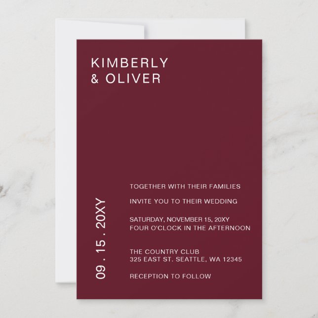 Simple Modern Minimal Burgundy Wedding Invitation (Front)