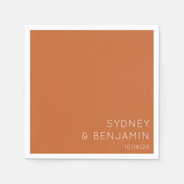 Simple Modern Minimal Custom Wedding Burnt Orange Napkin (Front)