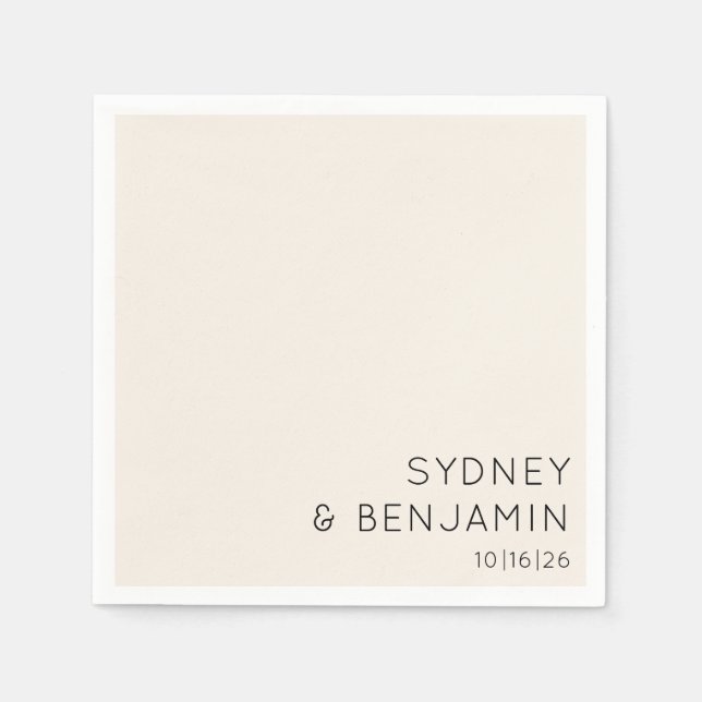 Simple Modern Minimal Custom Wedding Ecru Napkin (Front)