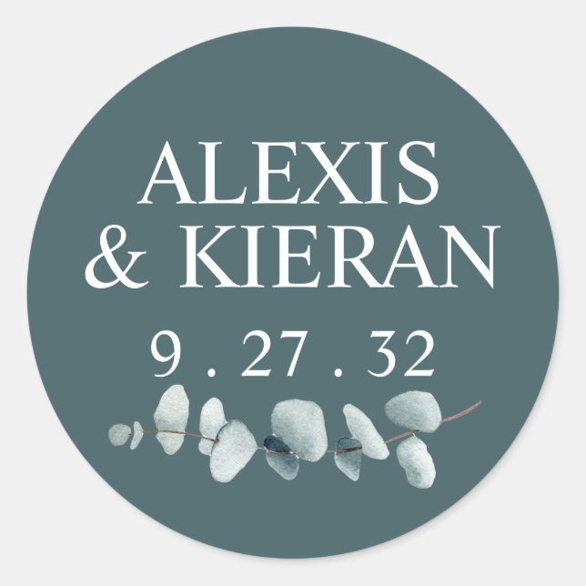 Simple Modern Minimal Eucalyptus Branch Classic Round Sticker (Front)