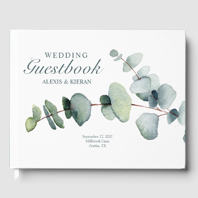 Simple Modern Minimal Eucalyptus Branch Guest Book (Front)