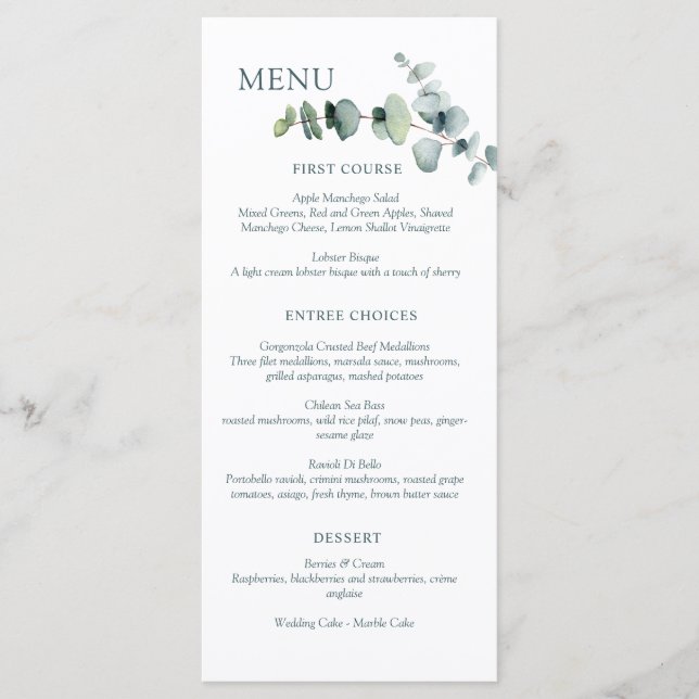 Simple Modern Minimal Eucalyptus Branch Menu (Front)