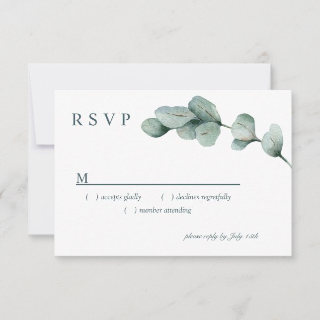 Simple Modern Minimal Eucalyptus Branch RSVP Card (Front)