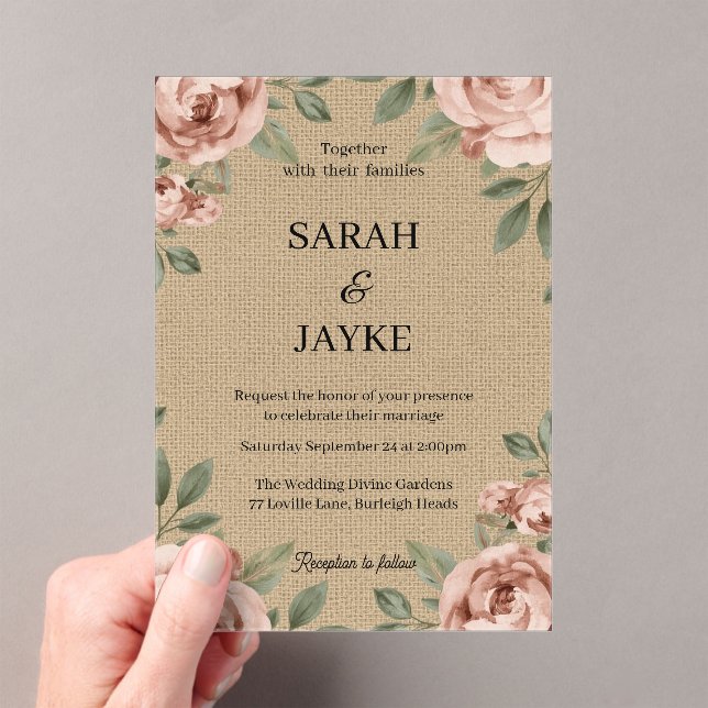 Simple Modern Minimal Green Leaf Wedding Acrylic  Acrylic Invitations (Insitu (Handheld))