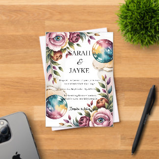 Simple Modern Minimal Green Leaf Wedding Acrylic  Acrylic Invitations