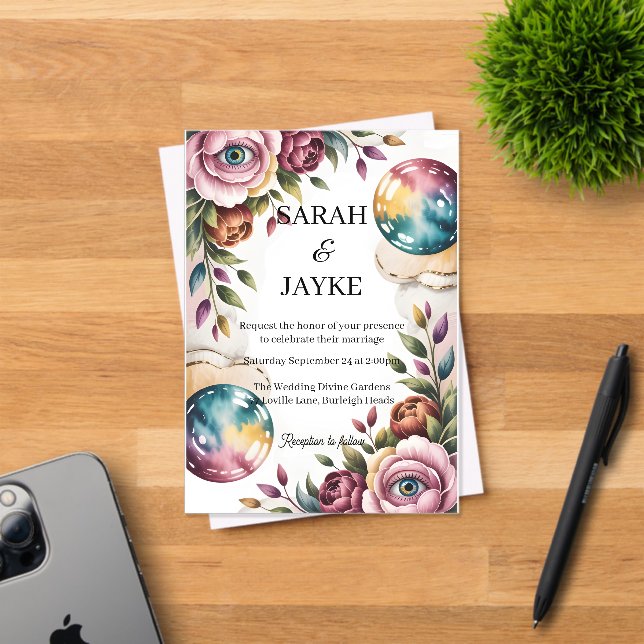 Simple Modern Minimal Green Leaf Wedding Acrylic  Acrylic Invitations (Insitu (Invitation Card))