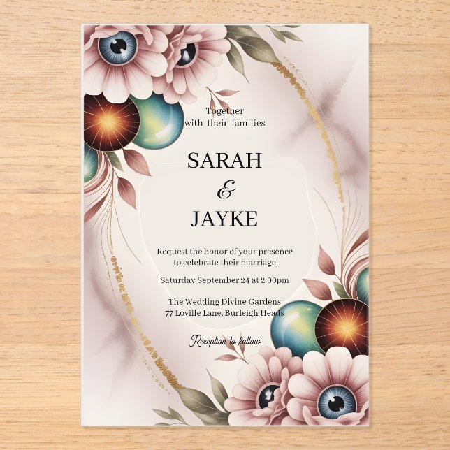 Simple Modern Minimal Green Leaf Wedding Acrylic  Acrylic Invitations (Front)