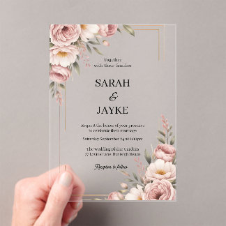 Simple Modern Minimal Green Leaf Wedding Acrylic  Acrylic Invitations