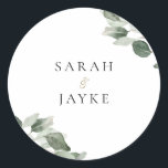 Simple Modern Minimal Green Leaf Wedding Classic Round Sticker<br><div class="desc">Simple Modern Minimal Green Leaf Wedding Classic Round Sticker
See matching collection in our Niche and Nest Store</div>