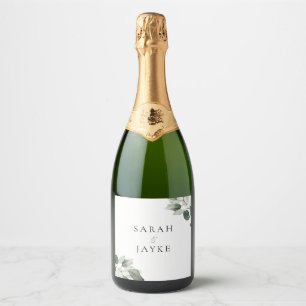 Simple Modern Minimal Green Leaf Wedding Sparkling Wine Label