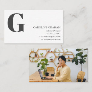 Simple Modern Minimal Interior Designer Monogram Business Card