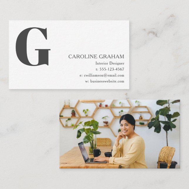 Simple Modern Minimal Interior Designer Monogram Business Card (Front/Back)