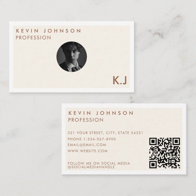 Simple Modern Minimal Professional  Photo QR code Business Card (Front/Back)