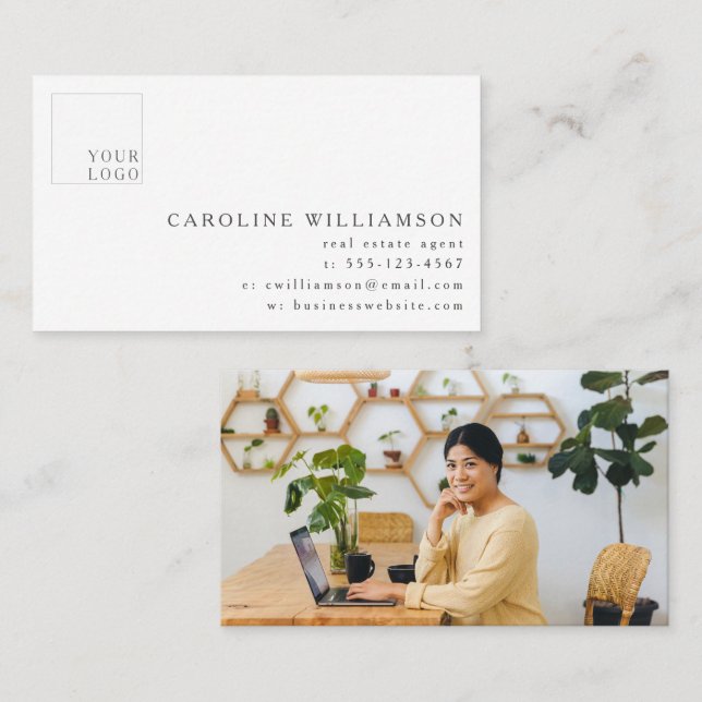 Simple Modern Minimal Real Estate Agent Logo Business Card (Front/Back)