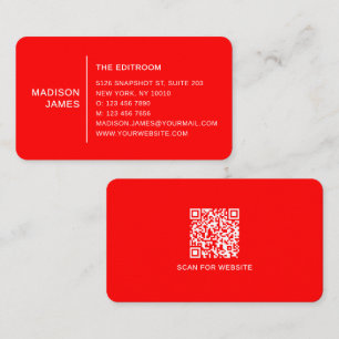 Simple Modern Minimal Red White QR Code Business Card