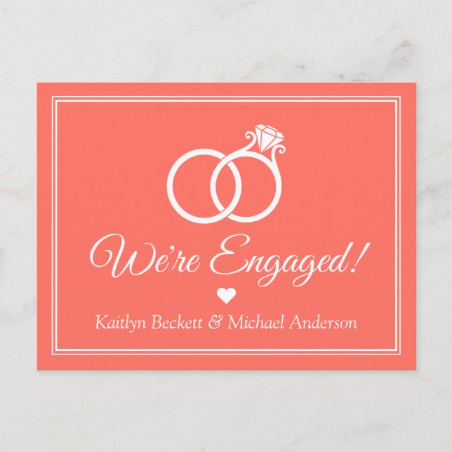 Simple Modern Minimal Ring Engagement Announcement Postcard (Front)