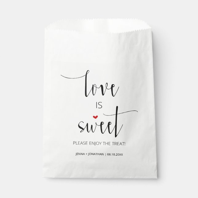 Simple Modern Minimal Script Love is Sweet Wedding Favour Bag (Front)