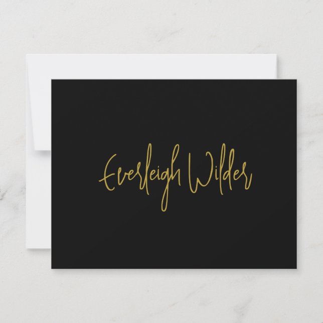 Simple Modern Minimal Script Typography Gold Black Card (Front)