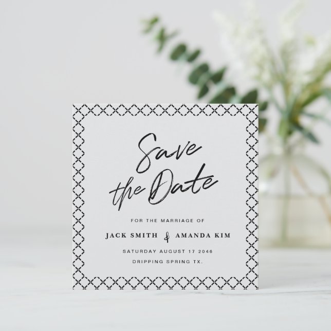 Simple Modern minimal Script Wedding save the date (Standing Front)