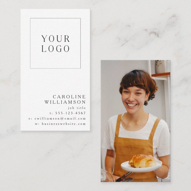 Simple Modern Minimal Vertical Logo Photo Business Card (Front/Back)