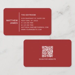 Simple Modern Minimal Warm Mahogany QR Code Business Card