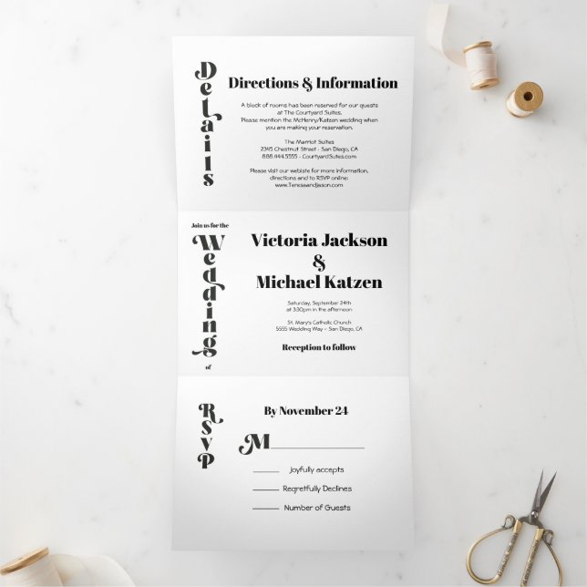 Simple Modern Minimal Wedding Tri-Fold Invitation (Inside)