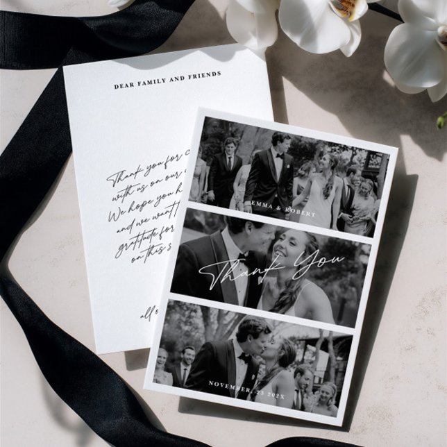Simple Modern Minimalist 3 Photo Wedding  Thank You Card (Simple Modern Minimalist 3 Photo Wedding Thank You Card)