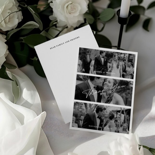 Simple Modern Minimalist 3 Photo Wedding  Thank You Card (Simple Modern Minimalist 3 Photo Wedding Thank You Card)